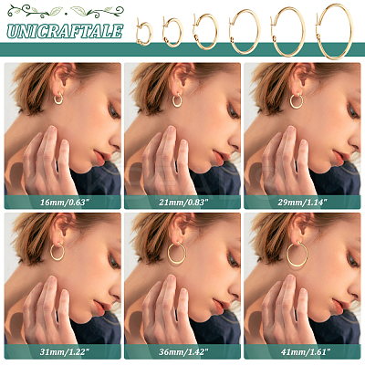 12 Pairs 6 Style 304 Stainless Steel Flat Hoop Earrings EJEW-UN0002-16-1
