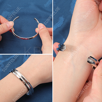 2Pcs 2 Colors 304 Stainless Steel Grooved Open Cuff Bangles Set for Women BJEW-SC0001-17-1