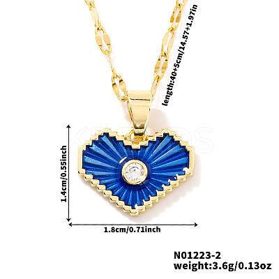 Romantic Brass Clear Cubic Zirconia Heart Pendant Necklaces FR4292-2-1