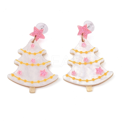 Glitter Star Christmas Tree Acrylic Dangle Stud Earrings LS-EJEW-L203-12A-1