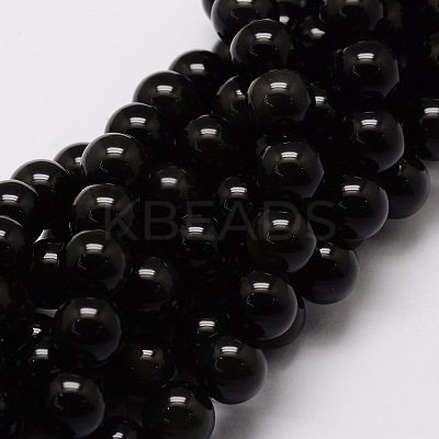 Natural Obsidian Round Beads Strands G-E329-8mm-37-1
