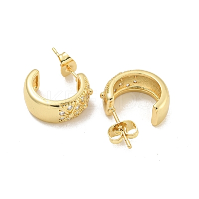 C-Shaped Brass Pave Clear Cubic Zirconia Stud Earrings EJEW-M258-69G-1