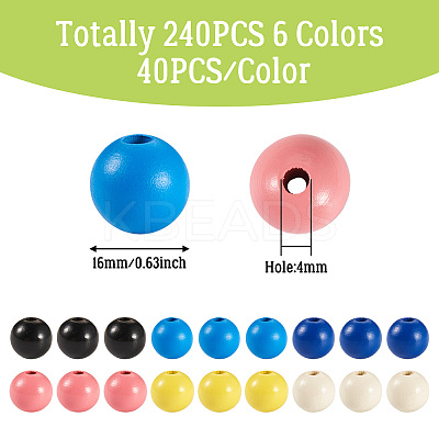 240Pcs 6 Colors Natural Wooden Beads WOOD-TA0002-74B-1