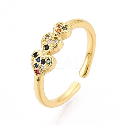 Brass Micro Pave Cubic Zirconia Cuff Rings for Women KK-T071-61G-1