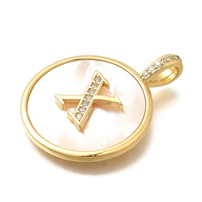 Rack Plating Brass Micro Pave Clear Cubic Zirconia Pendants with Shell KK-M309-42G-X-1