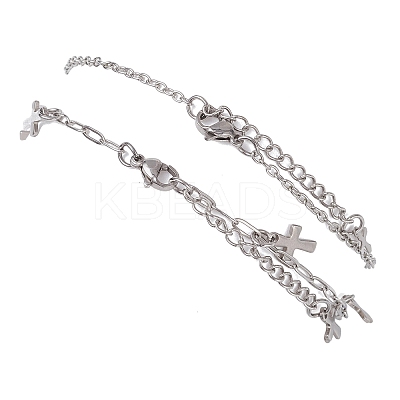2Pcs 2 Styles 304 Stainless Steel Cable Chain Paperclip Chain Charm Double Layer Anklets for Women AJEW-AN00740-03-1