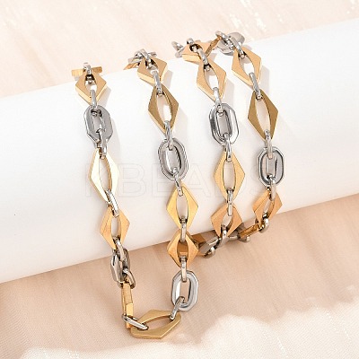 201 Stainless Steel Oval & Rhombus Link Chain Necklaces for Women NJEW-B143-01GP-1