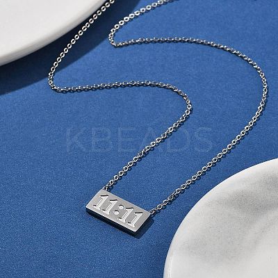 304 Stainless Steel 11:11 Number Rectangle Pendant Necklace with Cable Chains for Women NJEW-NH0001-04P-1