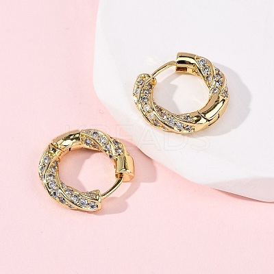 Brass Micro Pave Clear Cubic Zirconia Twist Hoop Earrings EJEW-K267-15G-1