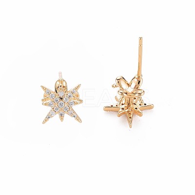 Brass Micro Pave Clear Cubic Zirconia Stud Earring Findings KK-S364-139-1