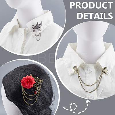 3Pcs 3 Styles Gothic Style Alloy Rhinestone Hanging Chain Brooches JEWB-GA0001-46-1