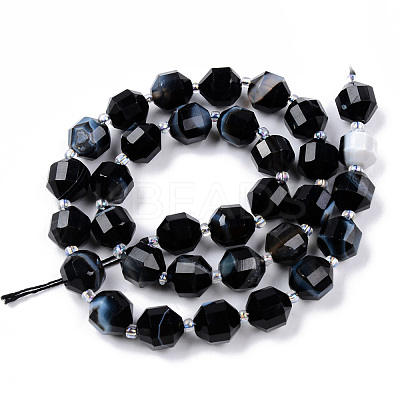 Natural Dyed & Heated Black Banded Agate/Striped Agate Beads Strands G-R482-13-10mm-1