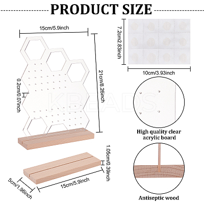 Transparent Acrylic Vertical Earring Display Stands with Wooden Base EDIS-WH0021-48B-1