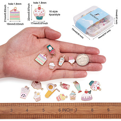 64Pcs 16 Style Light Gold Alloy Enamel Pendants ENAM-FW0001-06-1