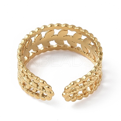 Ion Plating(IP) 304 Stainless Steel Leafy Branch Open Cuff Ring for Women LS-RJEW-C046-02G-1