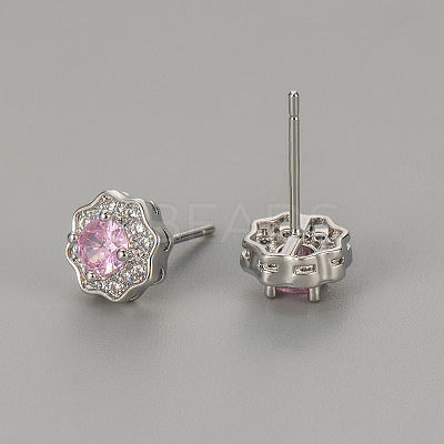 Valentine's Day Brass Clear Cubic Zirconia Stud Earrings WGA37BF-07-1
