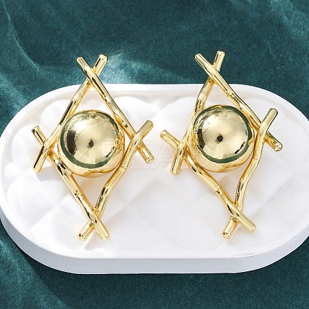 Rhombus with Round Brass Stud Earrings EJEW-R025-03G-1