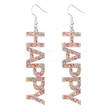 Bling Acrylic Word Happy Dangle Earrings GIPO-PW0001-017G-1