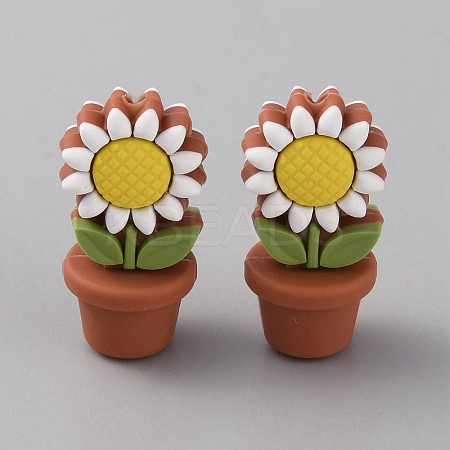 Sunflower Flowerpot Food Grade Eco-Friendly Silicone Beads SIL-TAC0002-20E-1