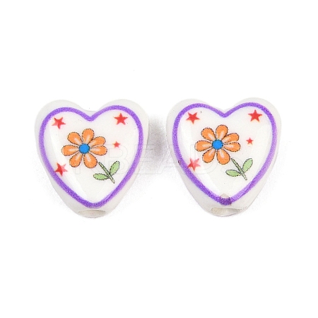 Floral Printed Porcelain Beads PORC-A033-01G-1