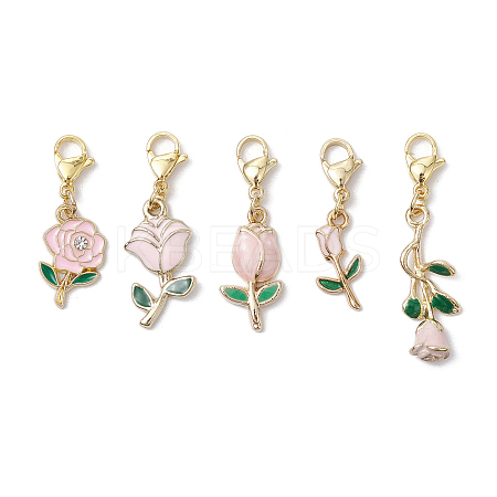 Valentine's Day Rose Alloy Enamel Pendant Decorations HJEW-JM02831-01-1