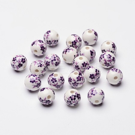 Floral Printed Porcelain Beads X-CF187Y-1
