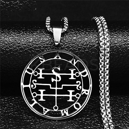 201 Stainless Steel Hollow Cut Demon Seal Sigil Pendant Necklaces NJEW-H065-25P-1