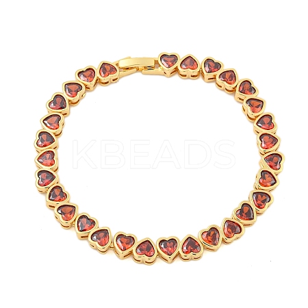 Rack Plating Brass Pave Cubic Zirconia Heart Link Bracelets BJEW-Q347-05G-04-1