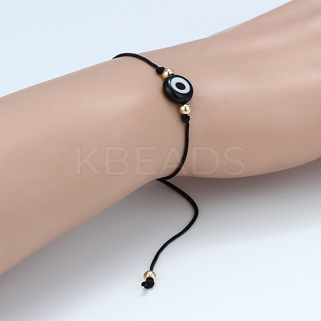 Flat Round with Evil Eye  Braided Bead Bracelets WG2D48B-03-1