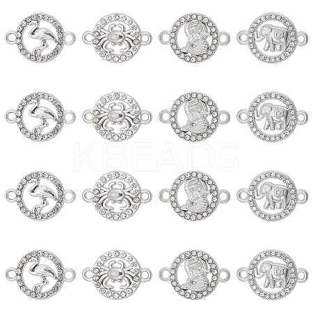 32Pcs 4 Styles Alloy Crystal Rhinestone Connector Charms FIND-SC0007-40-1