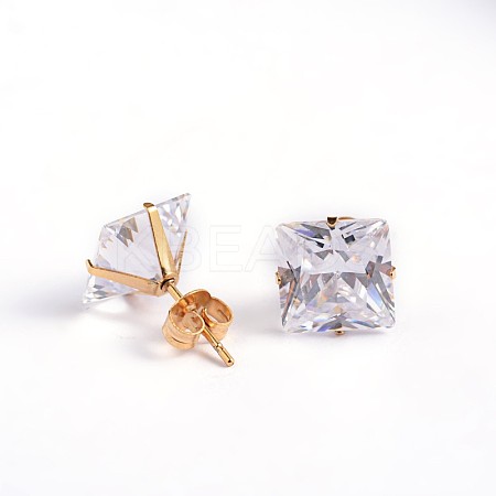 Square Cubic Zirconia Stud Earrings EJEW-H306-08G-5mm-1