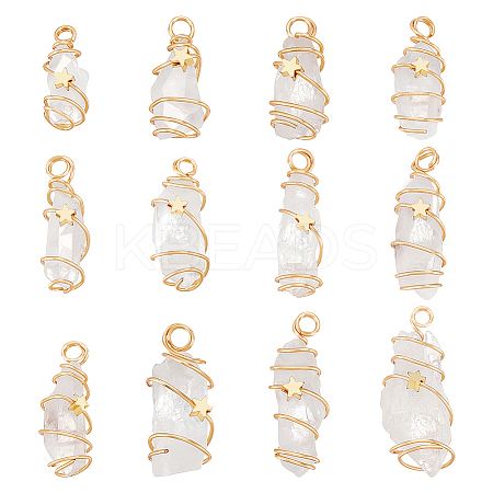12Pcs Natural Quartz Crystal Copper Wire Wrapped Pendants PALLOY-FG0001-02A-1