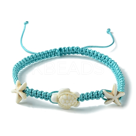 Ocean Theme Starfish Tortoise Synthetic Turquoise Beaded Anklets for Women AJEW-AN00554-02-1