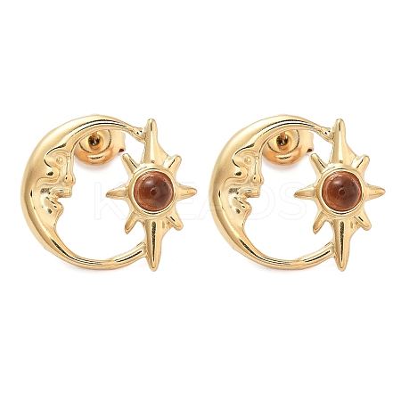 304 Stainless Steel Moon Stud Earrings EJEW-I314-01A-1
