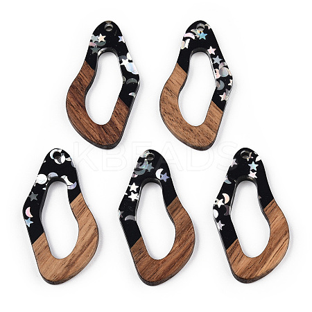 Opaque Resin & Walnut Wood Pendants RESI-N039-59C-1