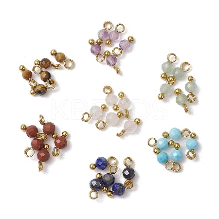 7Pcs 7 Styles Natural Red Jasper & Tiger Eye & Rose Quartz & Green Aventurine & Magnesite & Lapis Lazuli & Amethyst Faceted Round Charms PALLOY-JF03452-1