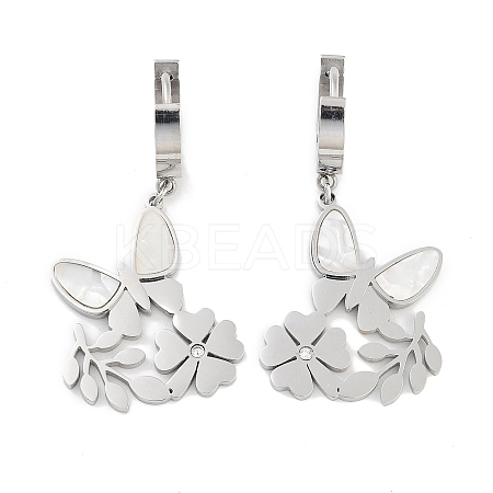 Left and Right Butterfly 304 Stainless Steel Shell Dangle Earrings EJEW-L283-067P-1