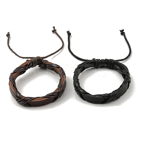 Adjustable PU Leather & Waxed Braided Cord Bracelets BJEW-F468-15-1