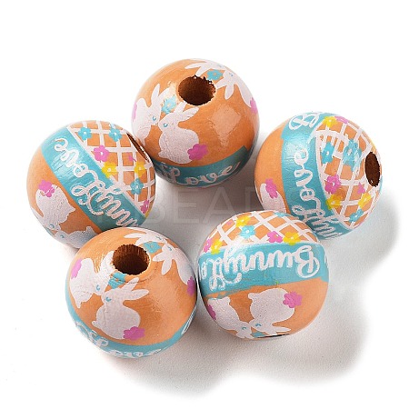 Easter Theme Printed Wood European Beads WOOD-M010-02G-1