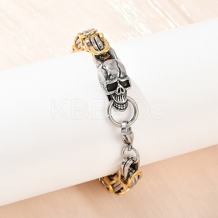 9MM 201 Stainless Steel Skull Byzantine Chain Bracelets for Men Women BJEW-B143-07ASG-1