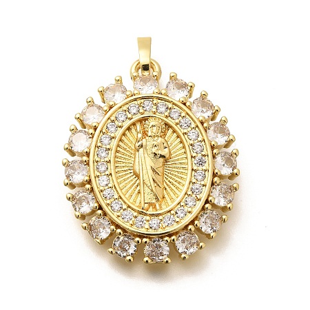 Religion Themed Rack Plating Brass Micro Pave Cubic Zirconia Pendants KK-L226-007G-03-1