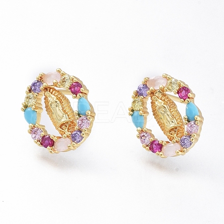 Brass Micro Pave Cubic Zirconia Ear Studs EJEW-G279-03G-02-1