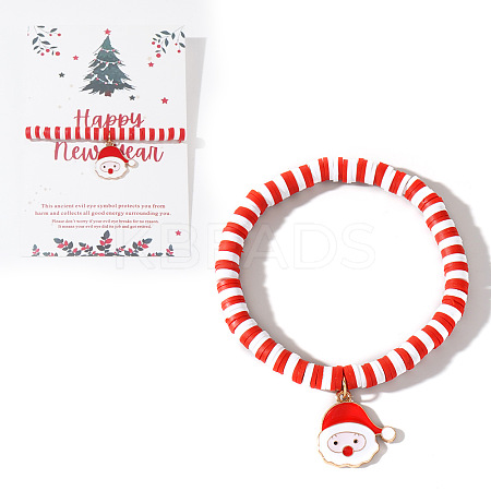 Elegant Christmas Handmade Polymer Clay Heishi Beaded Stretch Bracelets MV9996-50-1