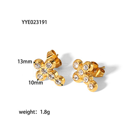 Vintage Cross 304 Stainless Steel Rhinestones Stud Earrings Set for Women UH6931-2-1