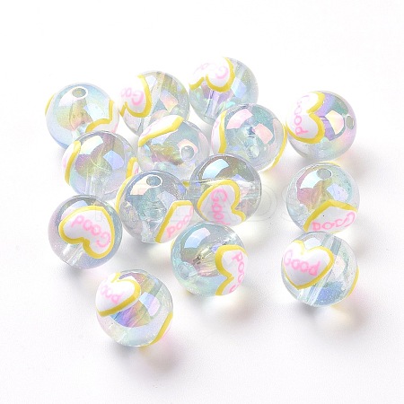 UV Plating Rainbow Iridescent Transparent Acrylic Beads with Enamel OACR-P014-03B-1