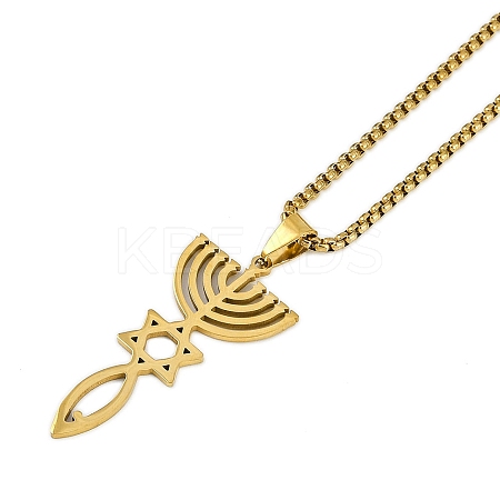 201 Stainless Steel Messianic Star of David Pendant Box Chain Necklaces NJEW-M010-03G-1