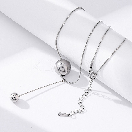 304 Stainless Steel Round Ball Pendant Snake Chain Necklaces LS-NJEW-U028-03P-1