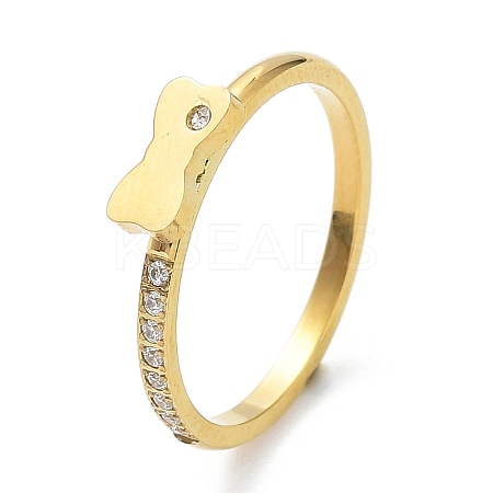 Ion Plating(IP) 304 Stainless Steel Bowknot Finger Ring with Cubic Zirconia RJEW-K224-15G-1