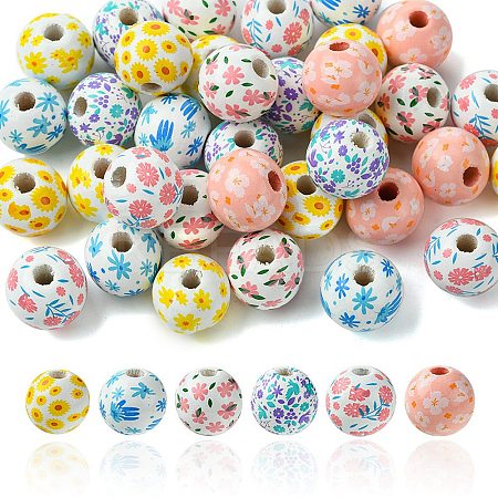 35Pcs 7 Colors Wood European Beads WOOD-FS0001-17-1