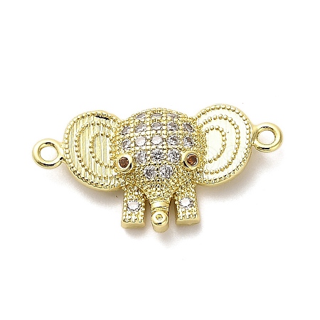 Brass Micro Pave Clear Cubic Zirconia Elephant Connector Charms KK-M324-22G-1